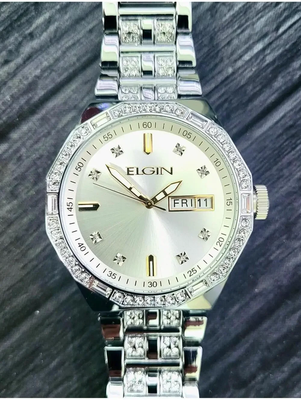 Rare‎ Elgin Mens Paved Diamond Bezel Watch Authorized Dealer